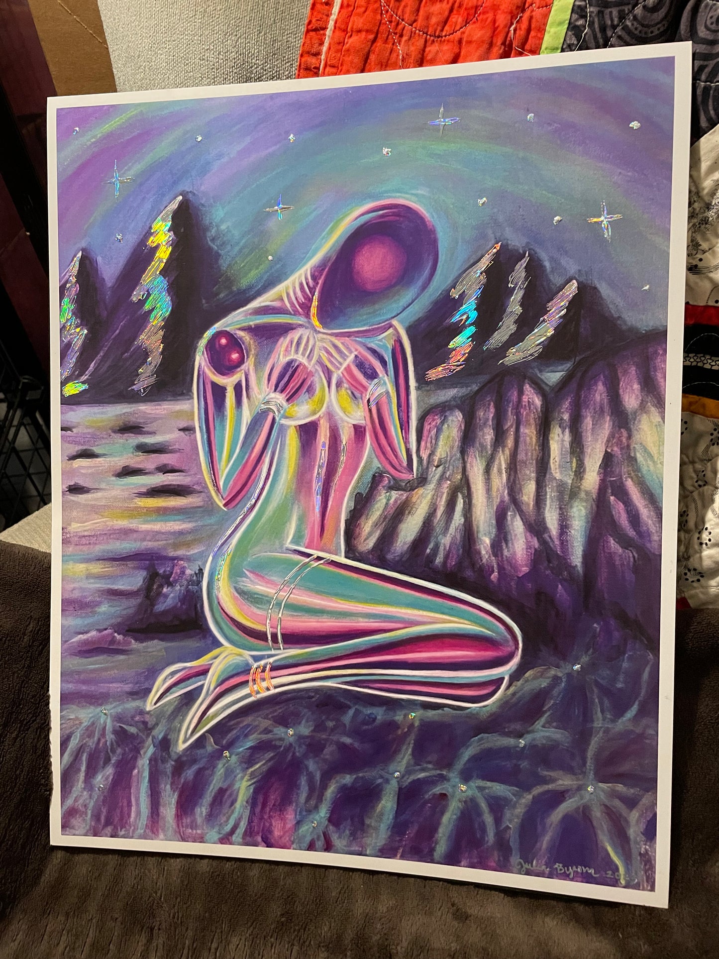 “Lagoon Lady” Hand Embellished Print