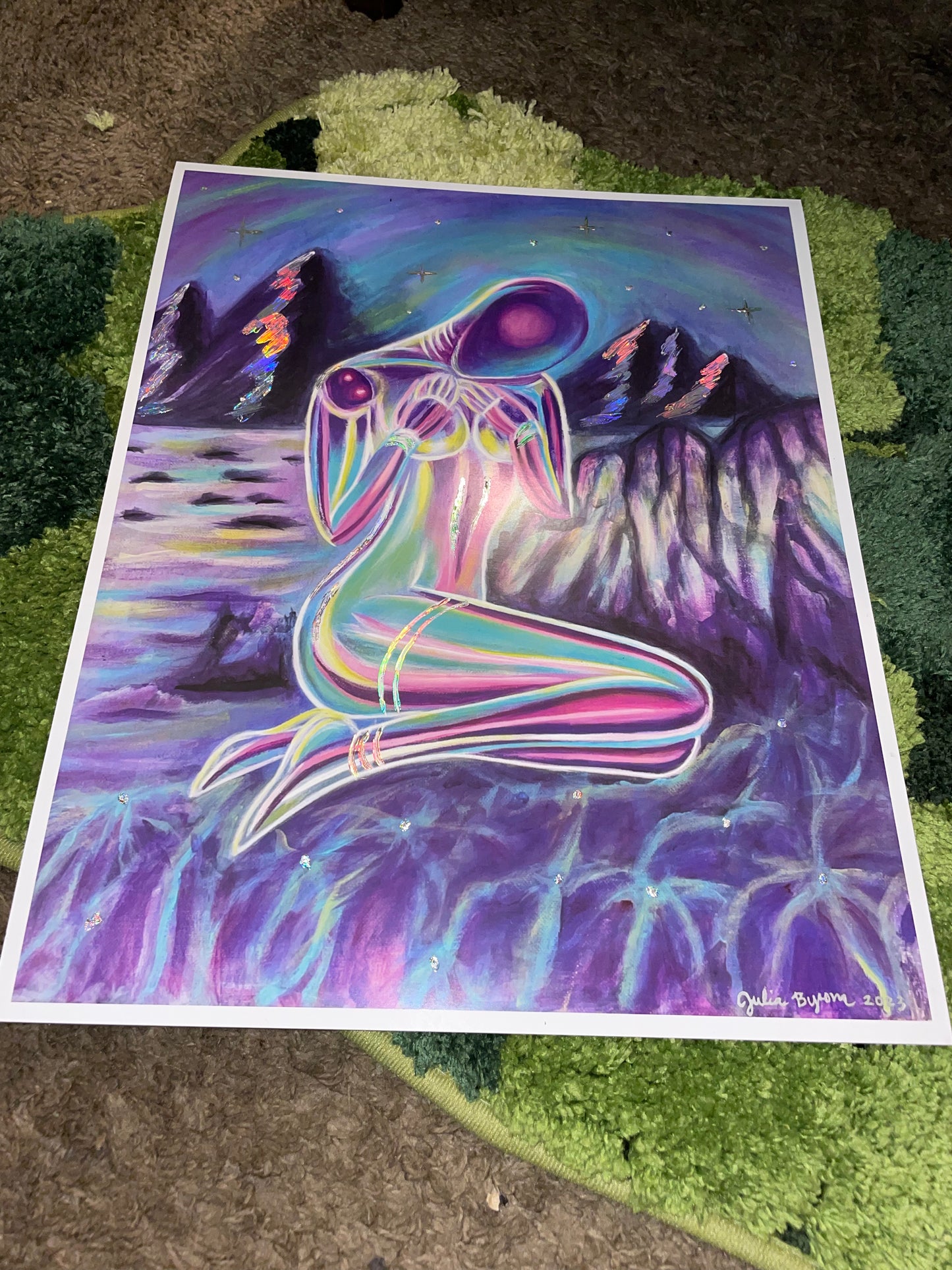 “Lagoon Lady” Hand Embellished Print