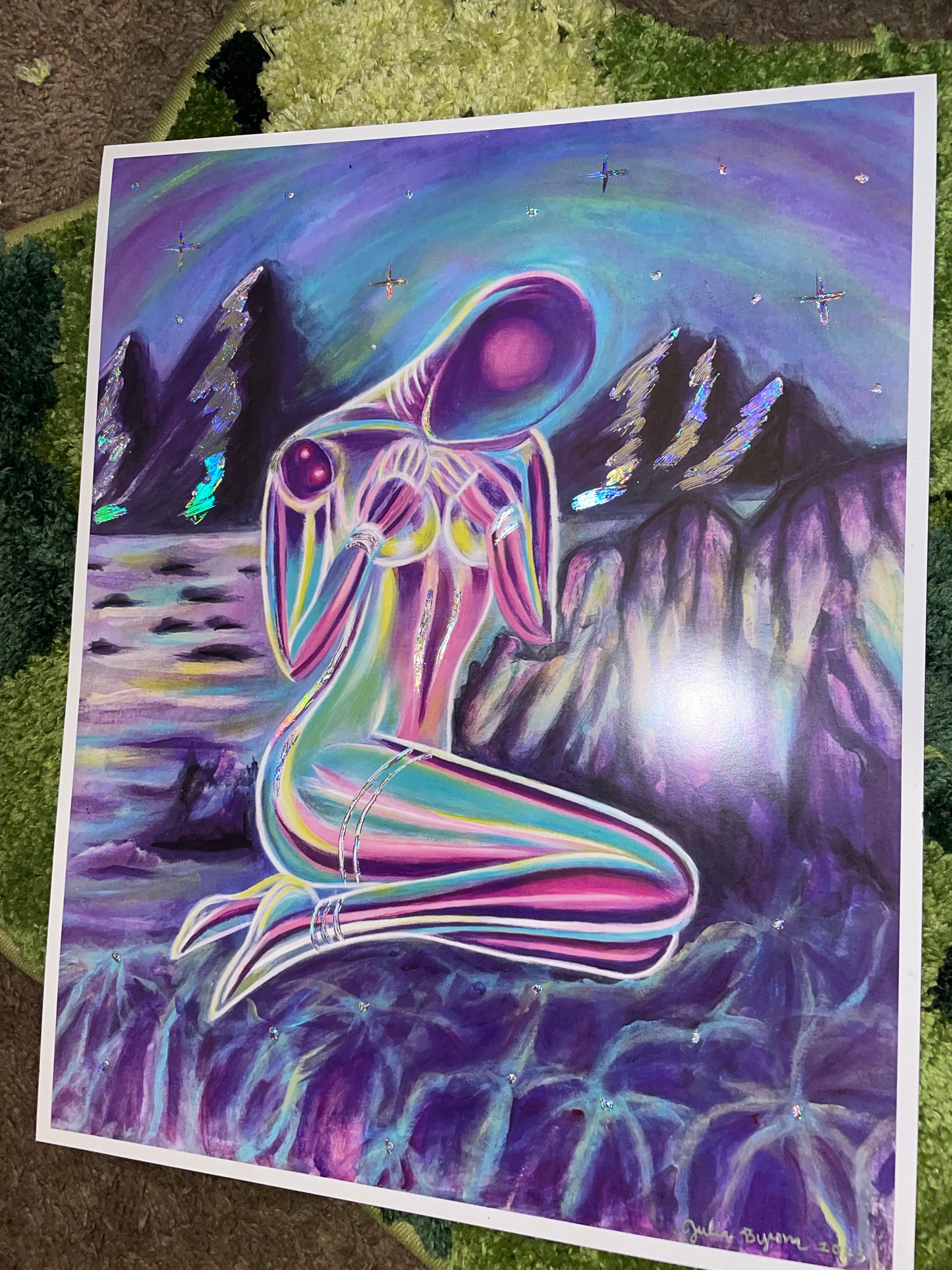 “Lagoon Lady” Hand Embellished Print