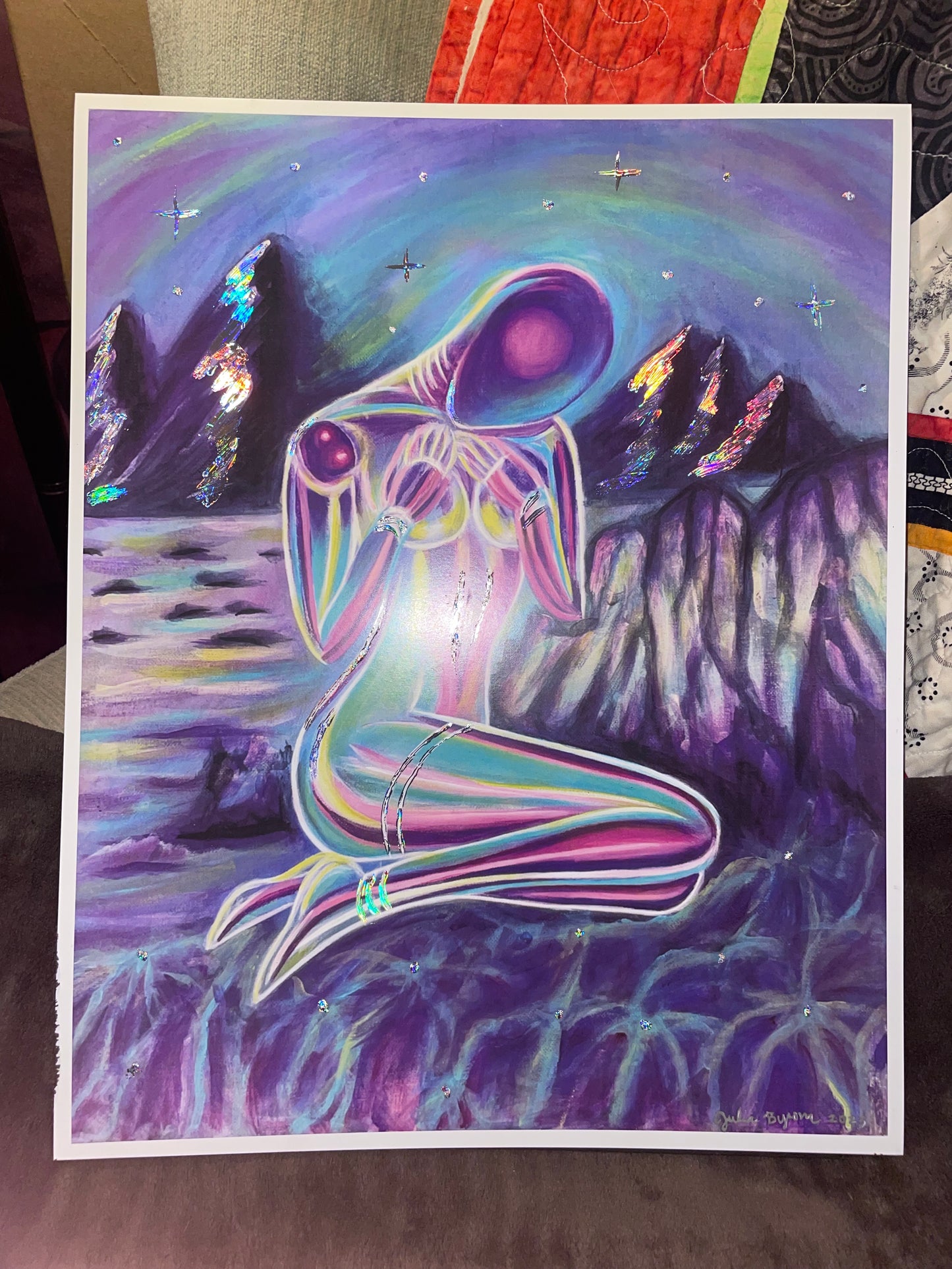 “Lagoon Lady” Hand Embellished Print